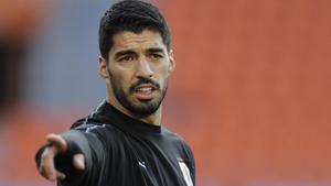 Luis Suárez, en el último entrenamiento de Uruguay. 