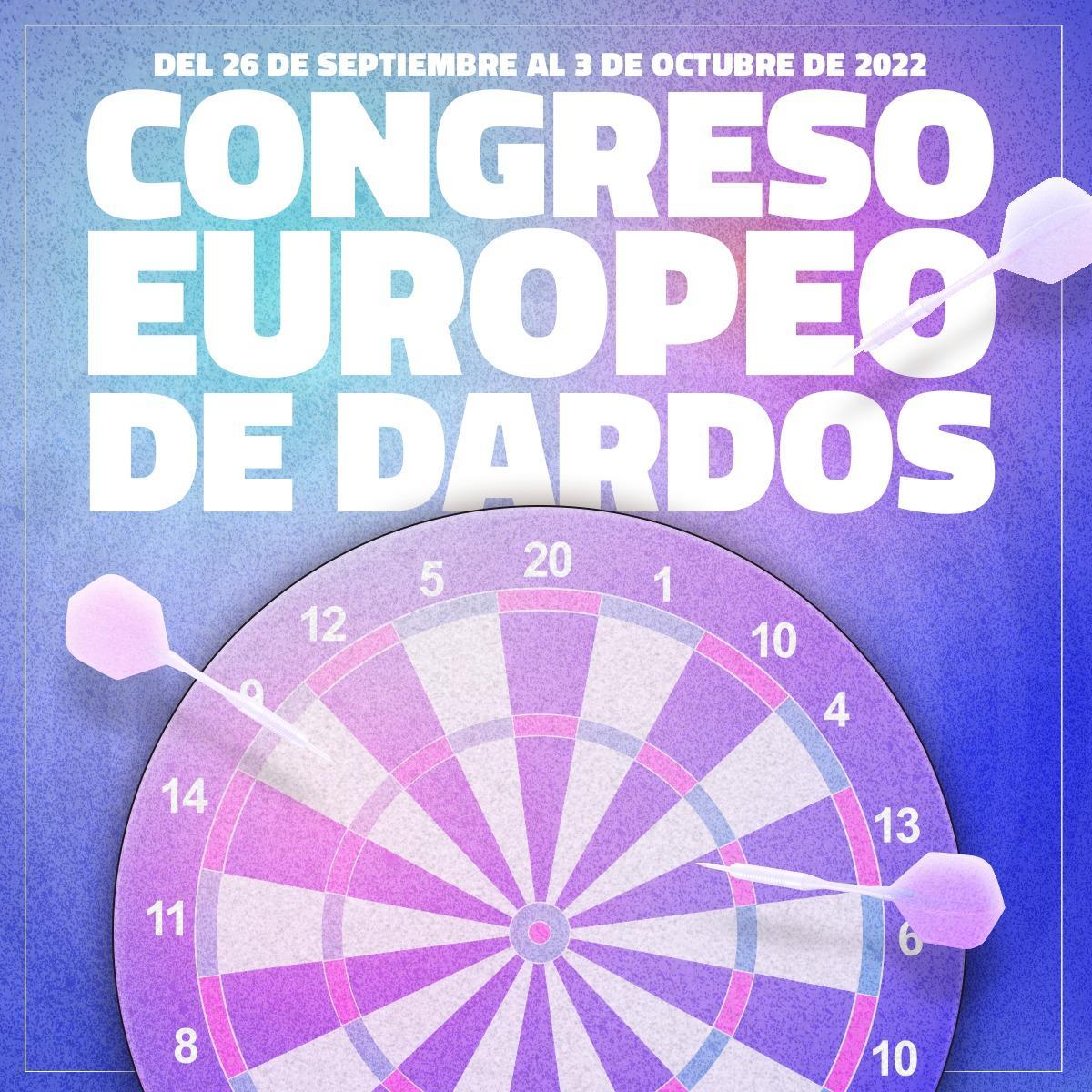 Cartel promocional del Campeonato Europeo de Dardos, que se prolongará hasta el 3 de octubre.