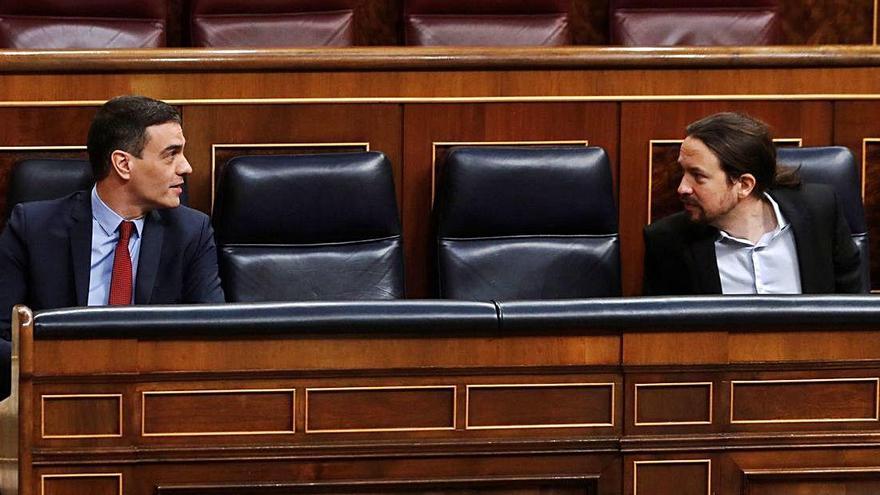 Pedro Sánchez i el vicepresident del Govern, Pablo Iglesias, el dia 9 d&#039;abril passat al Congrés dels Diputats