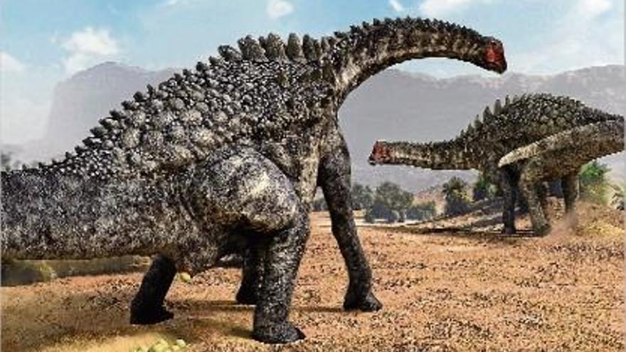 Una recreació dels dinosaures del Pirineu durant la posta.