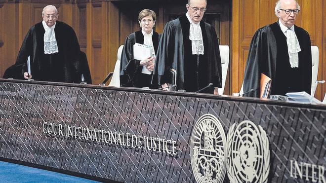 Llegada de los jueces en la vista oral por genocidio contra Israel en la Corte Internacional de Justicia en La Haya, en febrero pasado.