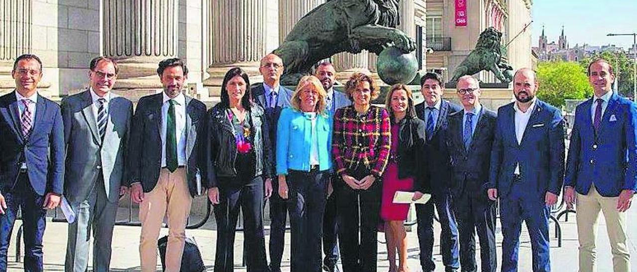 Jesús Vázquez, tercero por la izquierda, ayer, ante el Congreso.  // Fdv