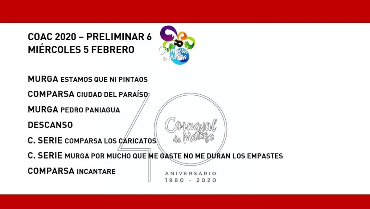 Orden de actuación del COAC del Carnaval de Málaga 2020
