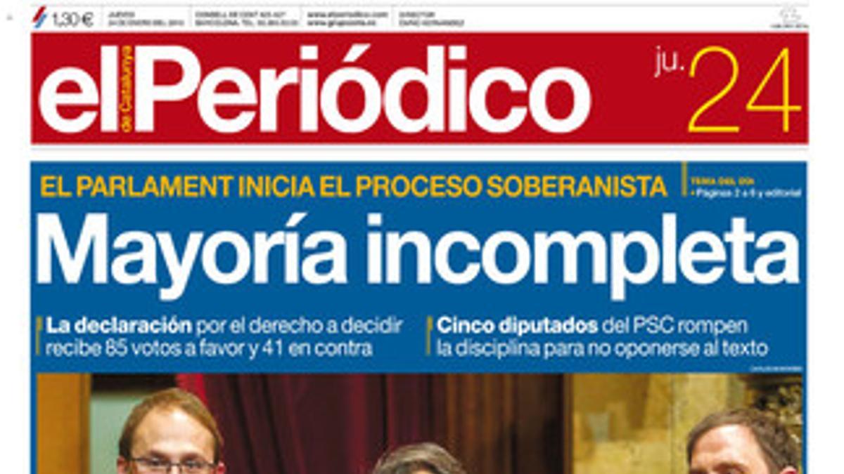 La portada de EL PERIÓDICO (24-1-2013).