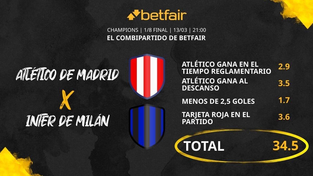 Atlético de Madrid vs. Inter de Milán: Combipartido de Betfair a cuota 34.5