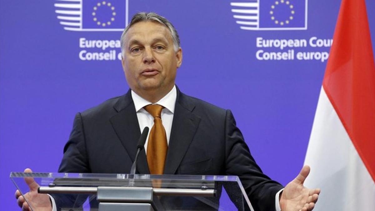 Viktor Orbán ofrece una rueda de prensa en Bruselas, este jueves.