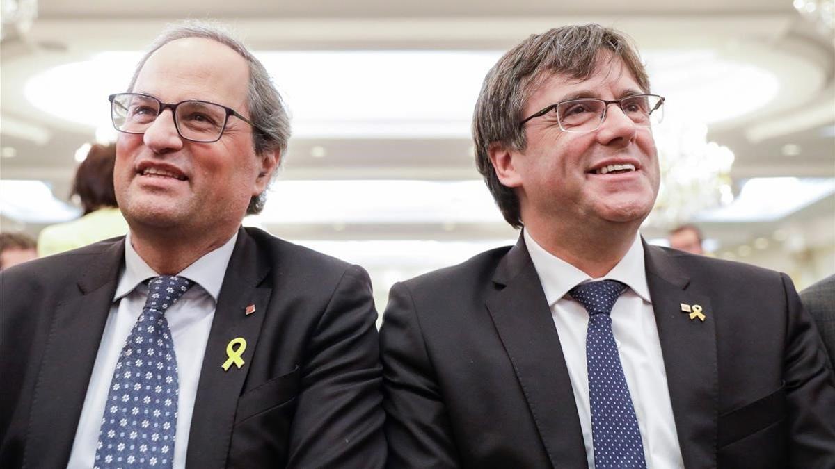 Conferencia de prensa del presidente de Catalunya Quim Torra y  el expresidente Carles Puigdemont