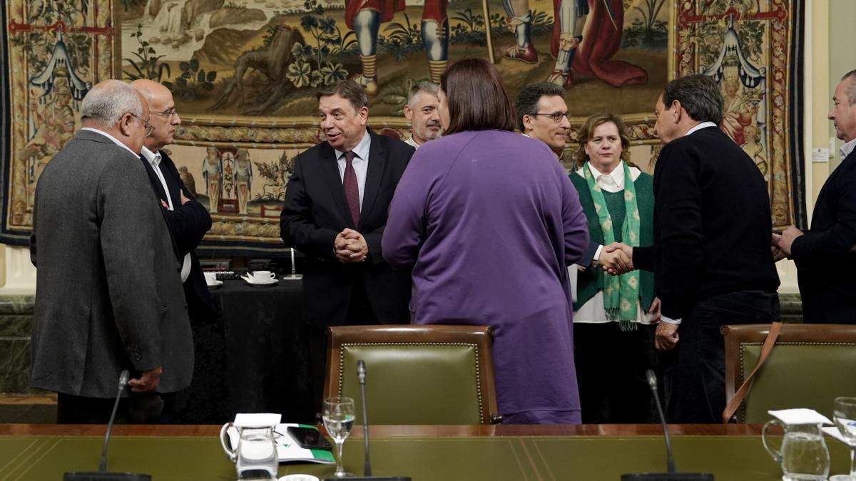 Madrid. 15.02.2024. El ministro de Agricultura, Pesca y Alimentación, Luis Planas, durante la reunión con las organizaciones profesionales agrarias, Asociación Agraria de Jóvenes Agricultores (Asaja), Coordinadora de Organizaciones de Agricultores y Ganaderos (COAG) y Unión de Pequeños Agricultores y Ganaderos (UPA)