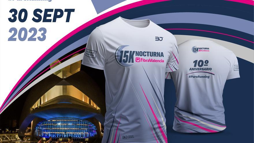 La 15K Nocturna FibraValencia presenta la camiseta oficial de su 10º aniversario