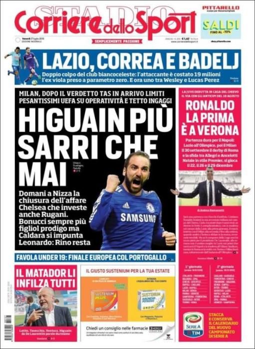 Portada CORRIERE DELLO SPORT 27 de julio de 2018