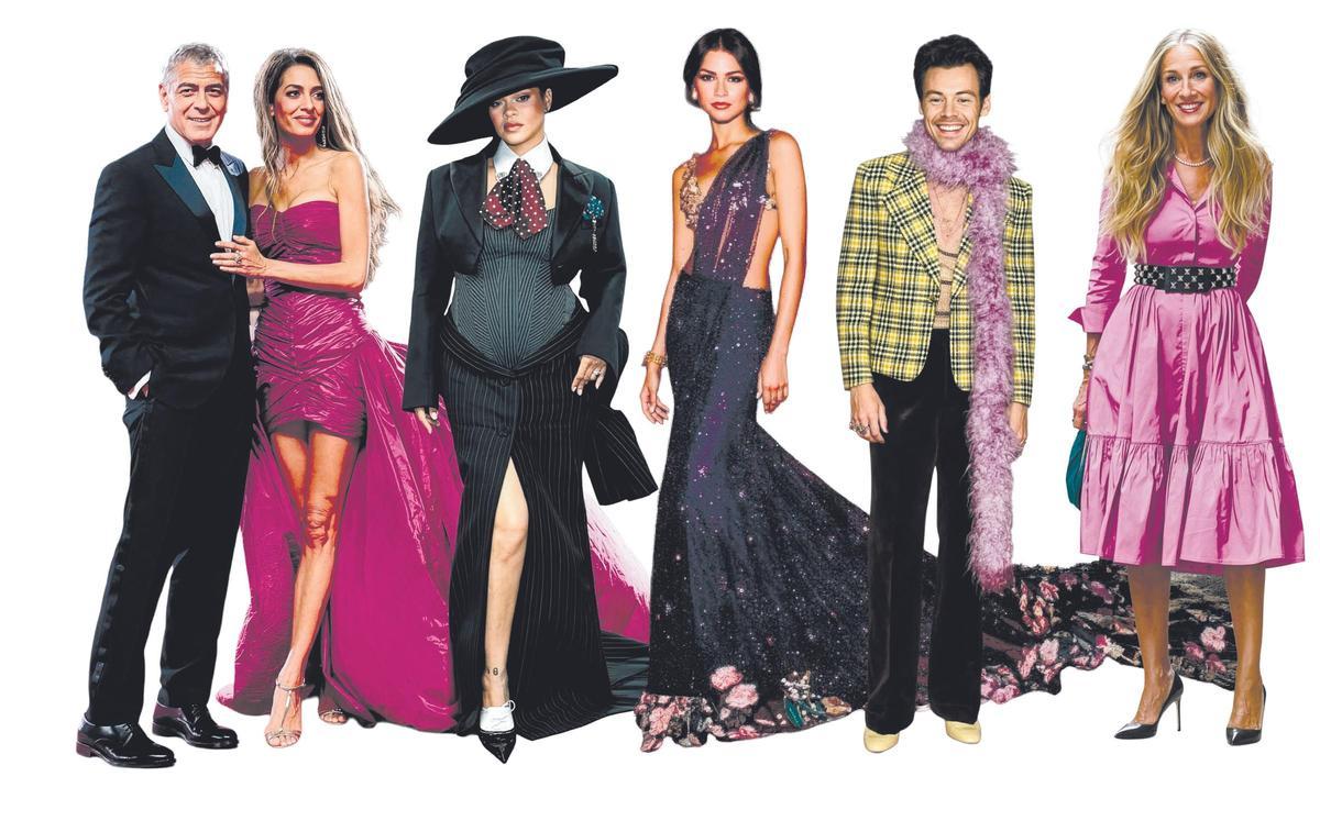 (De izquiera a derecha) 1. GEORGE Y AMAL CLOONEY: Elegancia clásica coherente. Reuters. 2. RIHANNA: Identidad fuerte y reconocible. Efe. 3. ZENDAYA: Coherencia entre elegancia y naturalidad. 4. HARRY STYLES: Estilo propio más allá de las normas. Efe. SARAH 5. JESSICA PARKER: Estilo personal definido. Reuters.