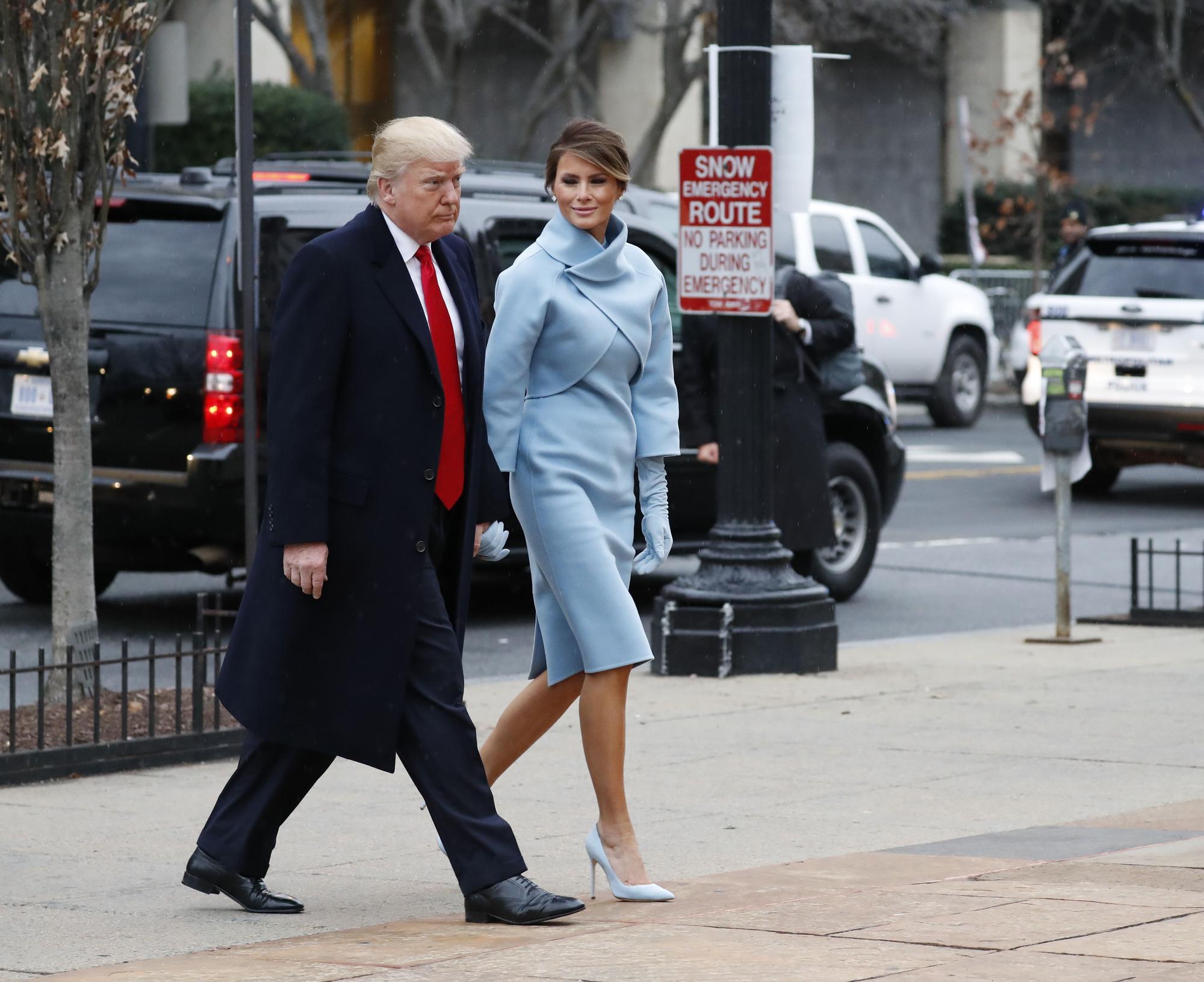 Melania  y Donald Trump en su llegada a la ceremonia de toma de posesión