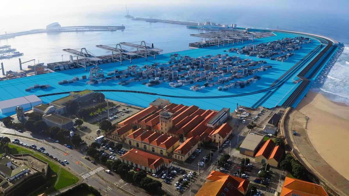 Recreación de la Terminal Norte de Contentores del puerto de Leixões