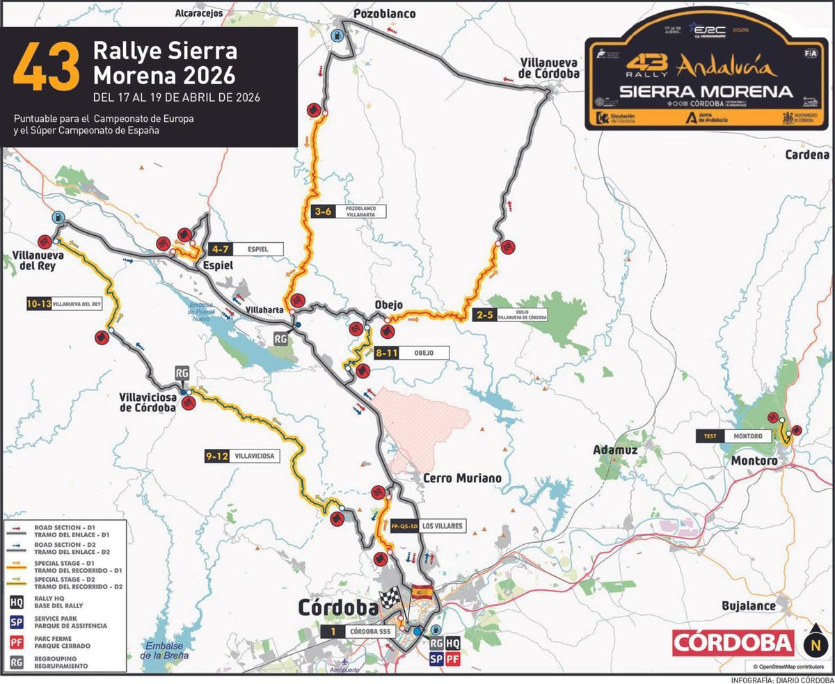 Mapa Rally Sierra Morena 2026.