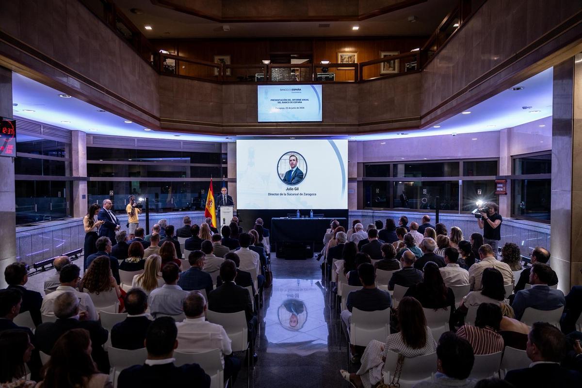 Presentación del Informe Anual 2025 del Banco de España, en su sede de Zaragoza.