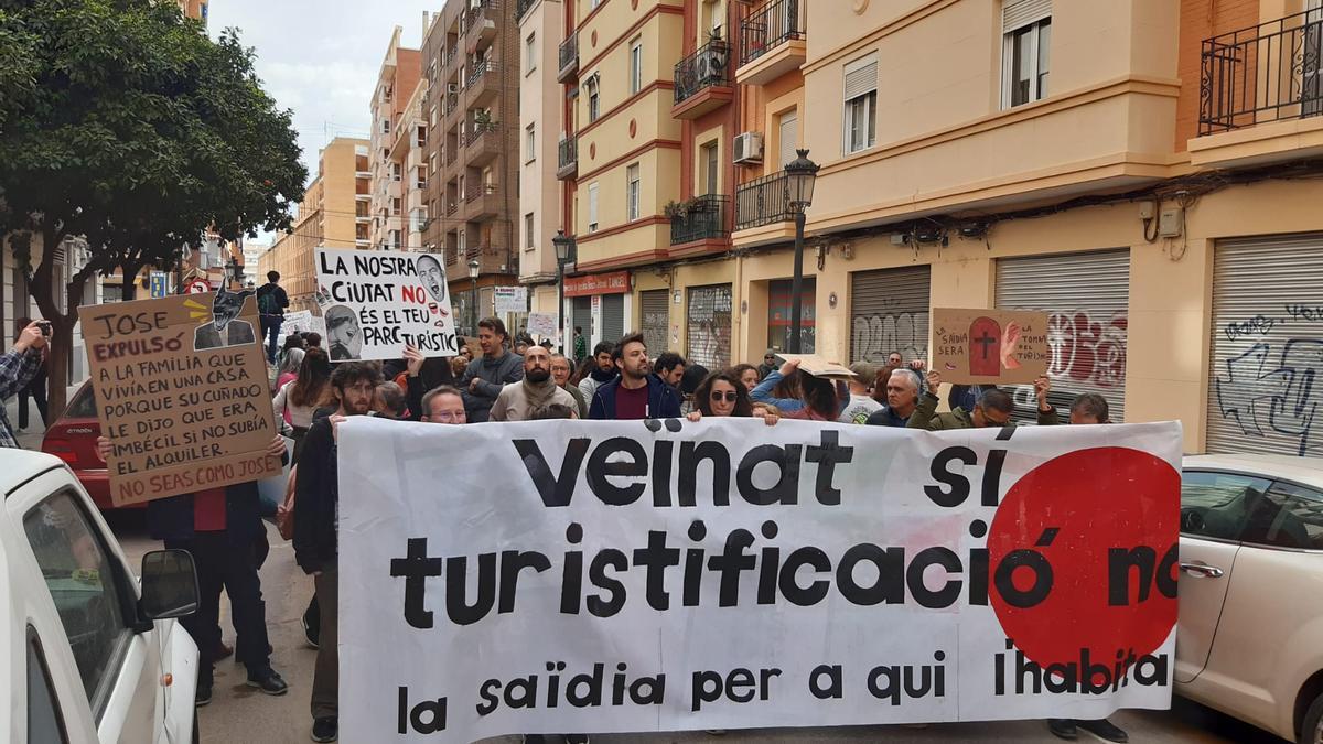 Cabecera de la manifestación, esta mañana.