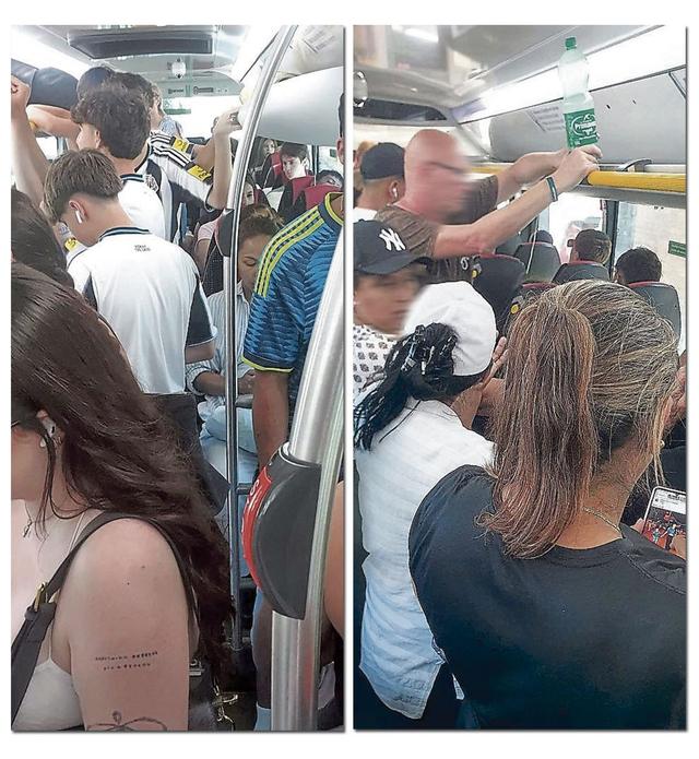 Un bus Can Picafort-Palma la semana pasada, con los pasajeros de pie en un trayecto por la autopista de Inca.