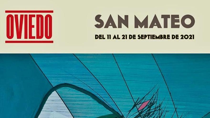 Así es el cartel para San Mateo: un carbayón azul lleno de fiesta