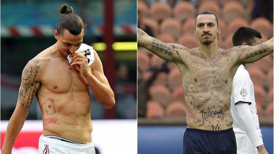 Ibrahimovic, antes y después de tatuarse contra el hambre.