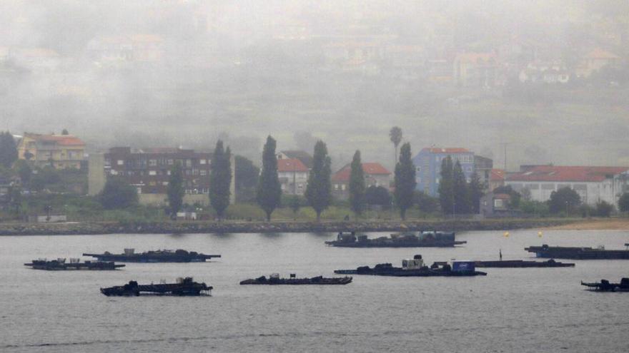 Estampa gris y con niebla de esta mañana en la Ría de Vigo. // R. Grobas