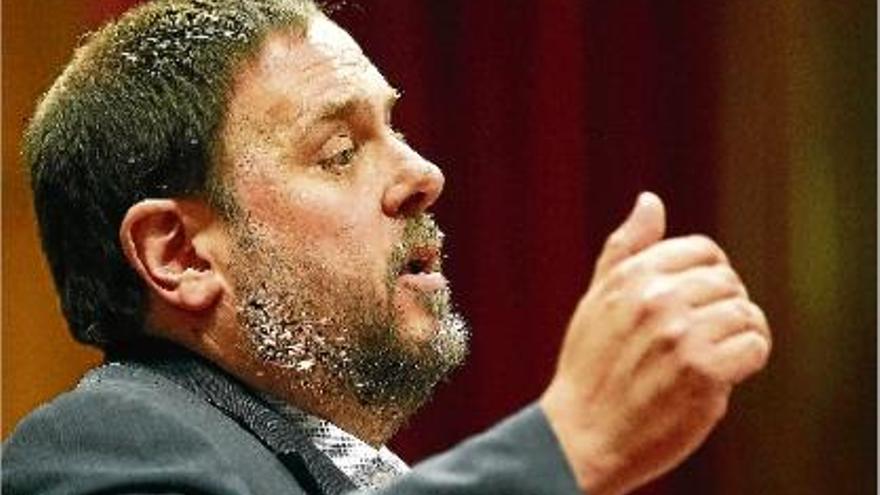 El vicepresident de la Generalitat, Oriol Junqueras, durant la seva intervenció en el debat d&#039;ahir.