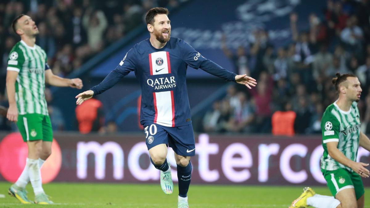 Messi celebra uno de sus tantos ante el Maccabi