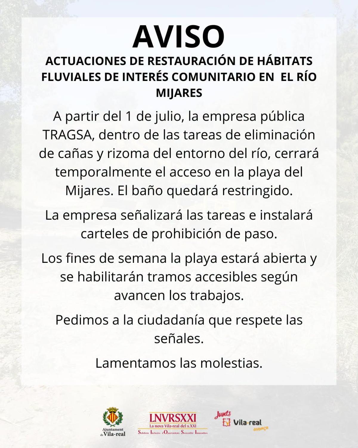 Comunicado del Ayuntamiento de Vila-real.