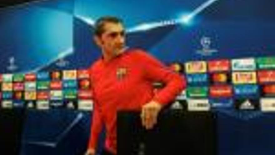 Ernesto Valverde, en la roda premsa d&#039;ahir al Camp Nou.