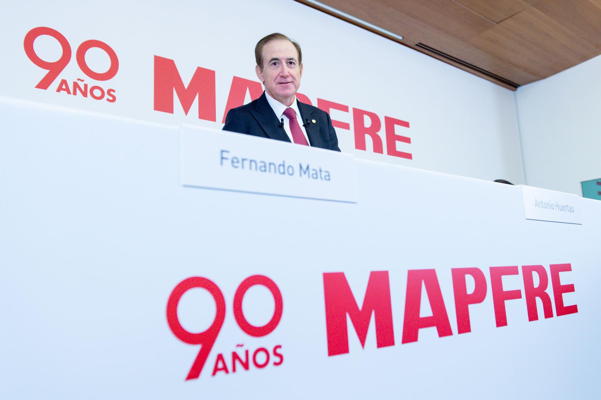 El presidente de Mapfre, Antonio Huertas, durante la presentación de resultados de 2022