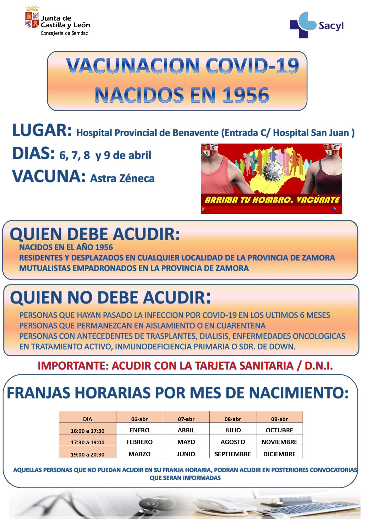 Fechas y horario de la vacunación contra el coronavirus de los de 65 años en Benavente.