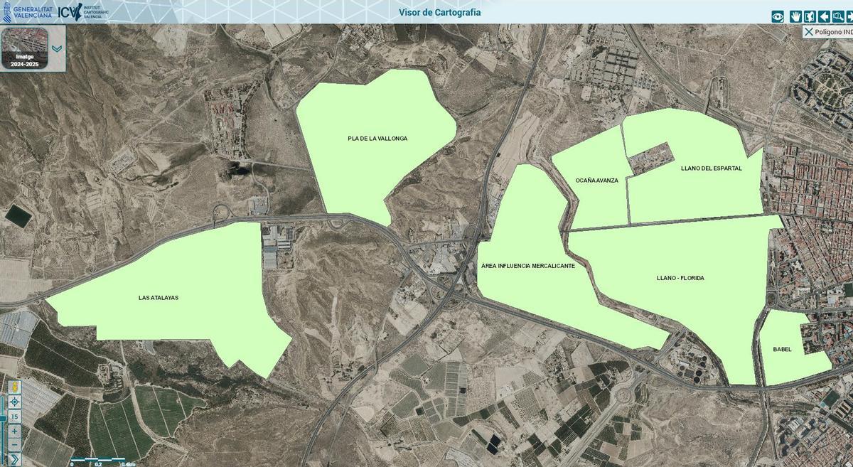 Imagen cartográfica en la que se pueden ver las EGM industriales de Alicante.