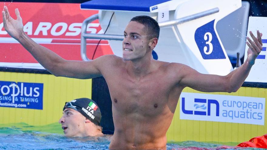 David Popovici celebra su récord del mundo en 100 libres registrado en Roma en 2022. |  // EUROPA PRESS