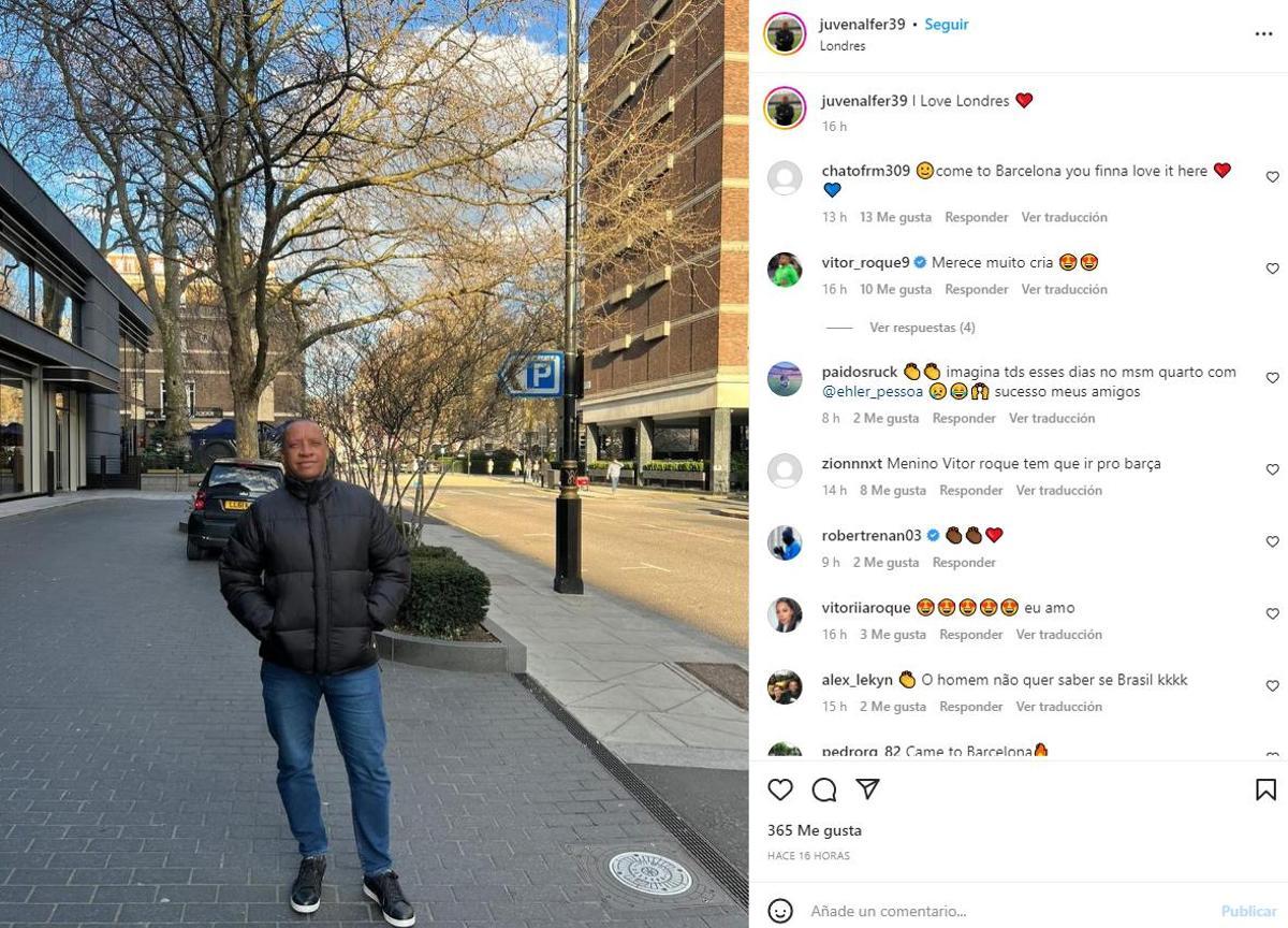 Imagen en Instagram del padre de Vítor Roque en Londres