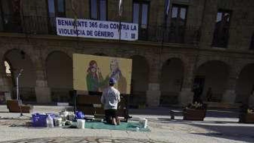 Acto contra la violencia machista en la Plaza Mayor.