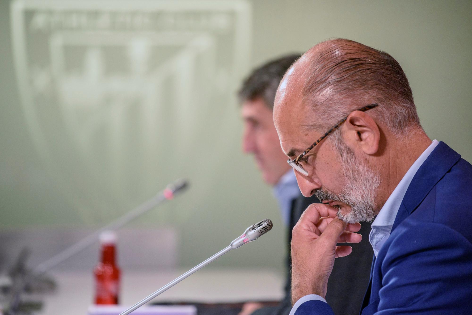 Rueda de prensa del presidente del Athletic Club de Bilbao, Aitor Elizegi, este domingo en San Mamés, Bilbao.