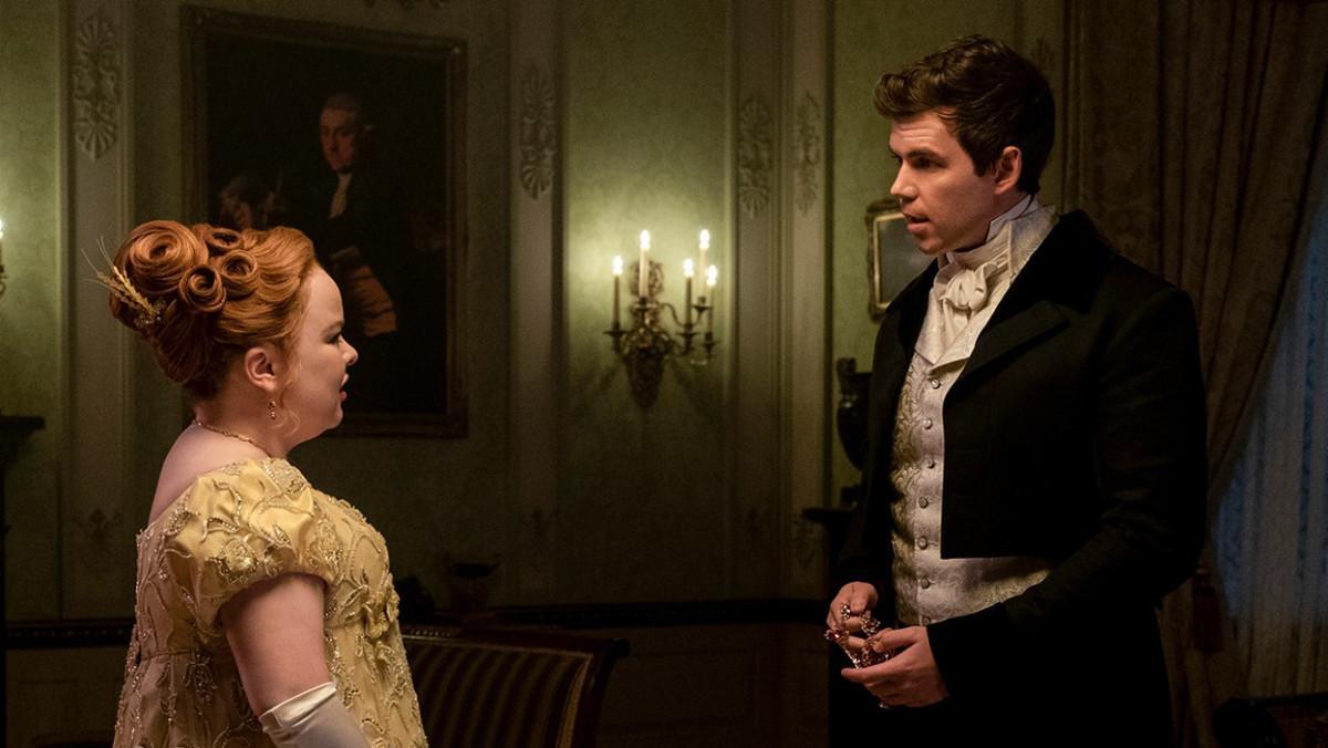 Colin Bridgerton (Luke Newton) y Penelope Featherington (Nicola Coughlan), en ’Los Bridgerton’. Colin Bridgerton (Luke Newton) y Penelope Featherington (Nicola Coughlan), en ’Los Bridgerton’.