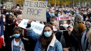 Una manifestación en honor a Samuel Paty en Francia.