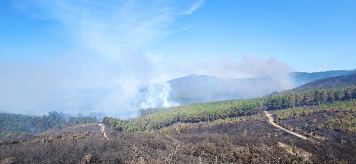 Monte quemado por el incendio en los montes entre Caldas y Vilagarcía