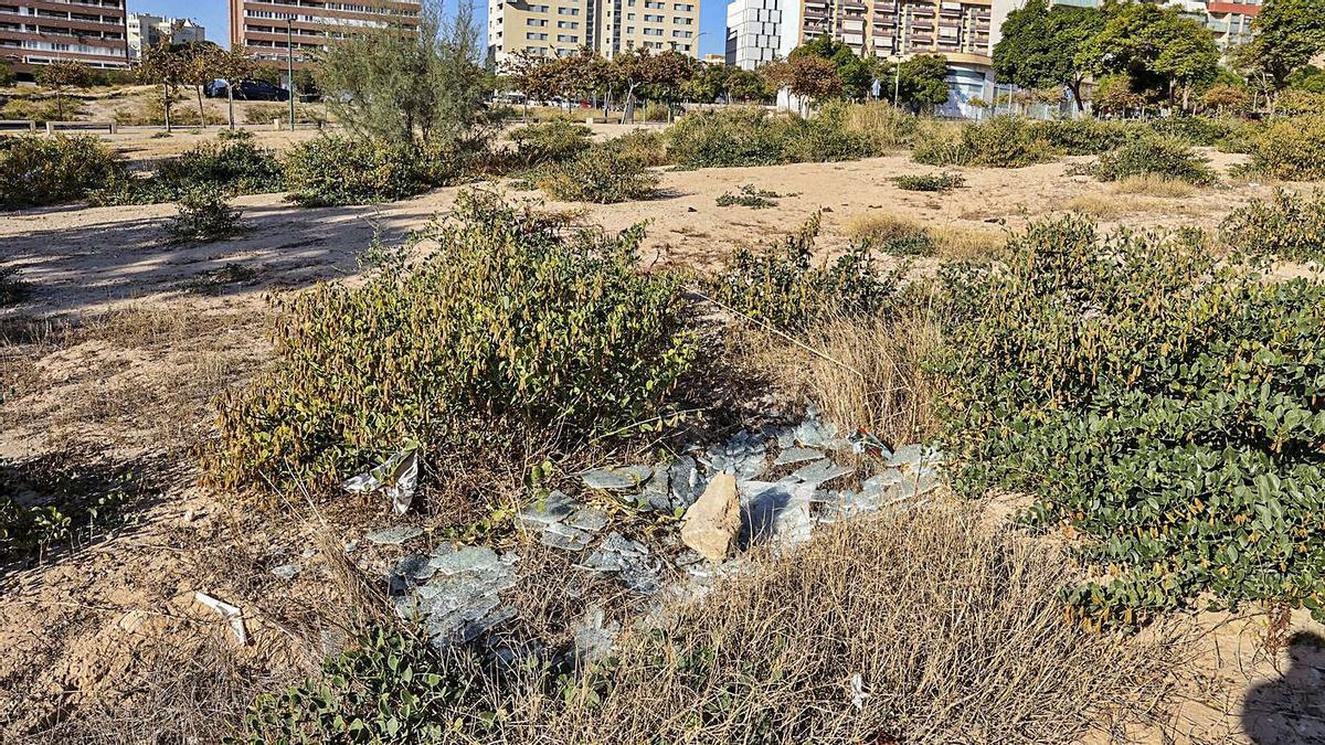 Restos de madera, basura y otros enseres en una parcela propiedad del Ayuntamiento de Alicante. | HÉCTOR FUENTES