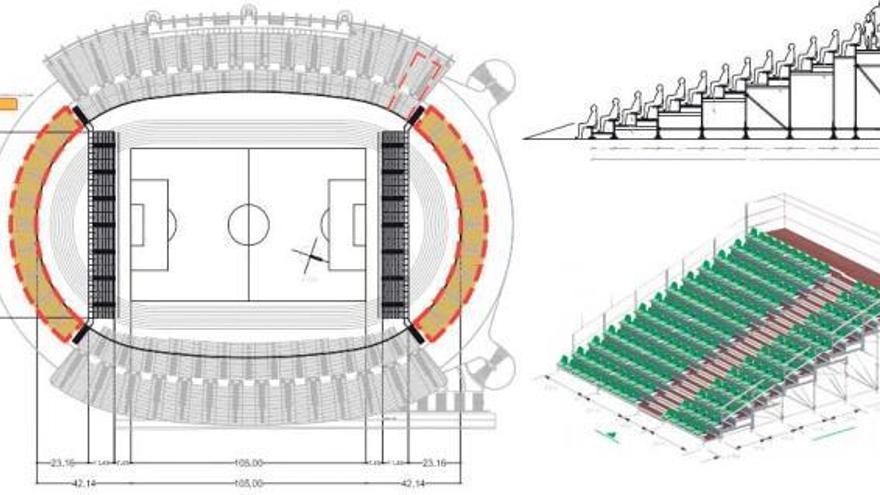 Der Plan mit der eingezeichneten Zusatztribüne (links). Auch rechts könnte eine weitere angebracht werden.