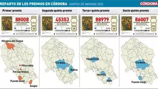 Mapa de premios de la Lotería de Navidad en Córdoba