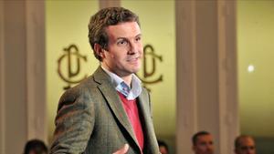 El presidente del PP, Pablo Casado, en un acto de partido en Albacete el pasado día 30.