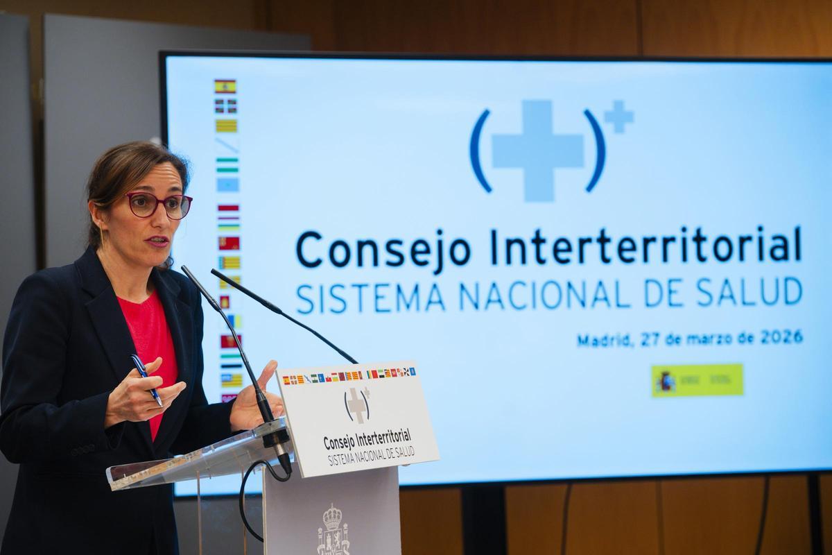 La ministra Mónica García en una imagen de archivo de una comparecencia tras el Consejo Interterritorial.