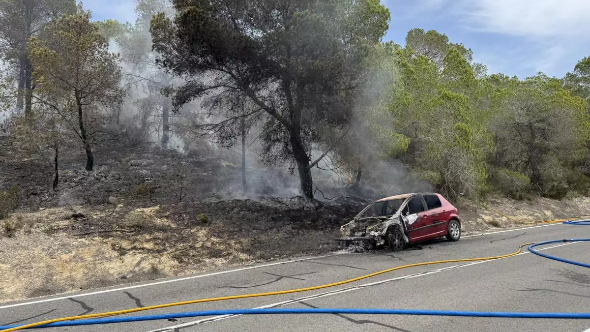 Arde una zona de pinada en Finestrat tras incendiarse un vehículo