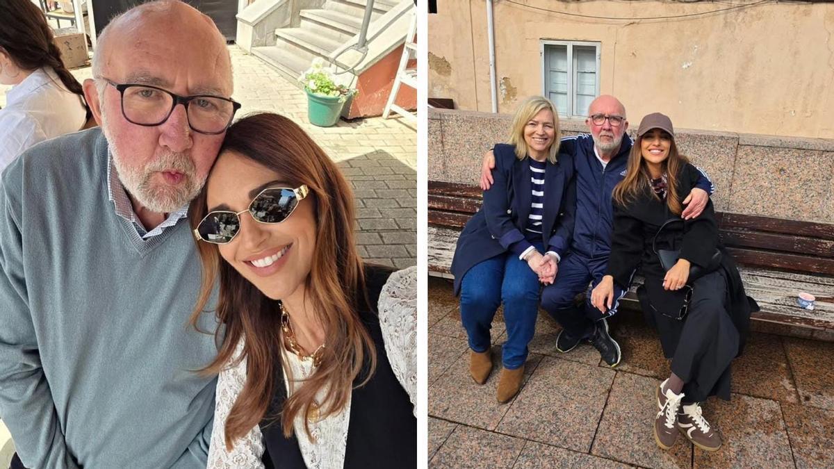 Dos momentos de Paula Echevarría con sus padres, Luis y Elena, en Candás.