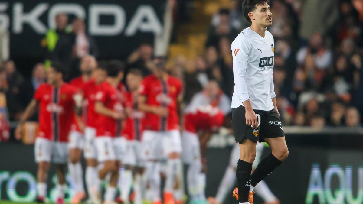Imagen del partido del Valencia CF después de recibir el gol del Mallorca