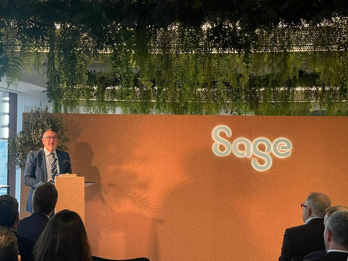El conseller de Empresa y Trabajo, Miquel Sàmper, este miércoles durante la inauguración del hub de Sage en Barcelona