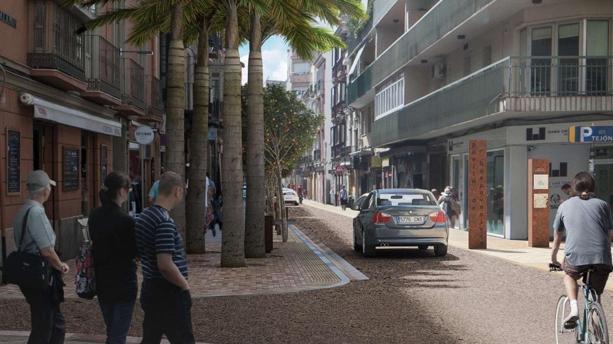 Imagen de cómo quedará la calle Álamos tras la renovación prevista por el Ayuntamiento de Málaga.