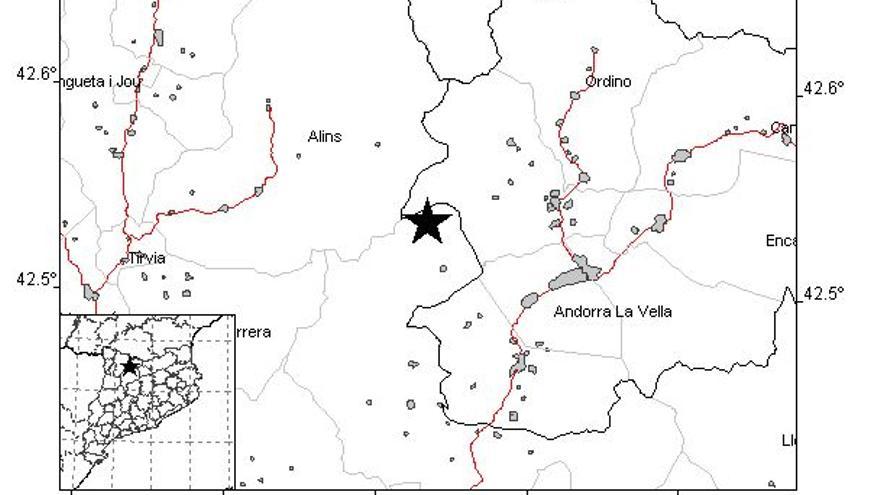 Un mapa que situa l&#039;epicentre del sisme registrat aquest dimarts