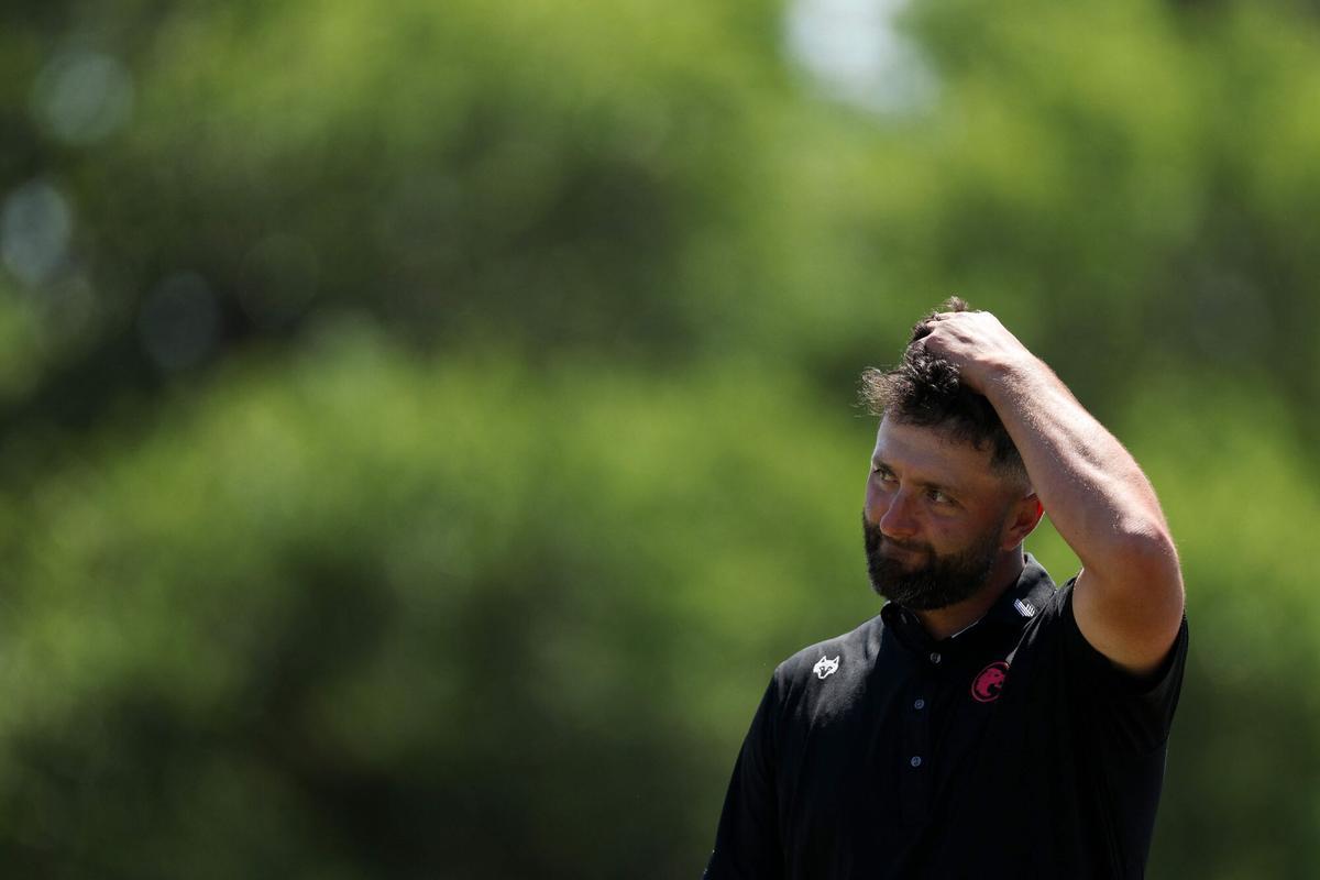 AUGUSTA, GEORGIA - APRIL 10: Jon Rahm of Spain reacts on the 18th green during the second round of the 2026 Masters Tournament at Augusta National Golf Club on April 10, 2026 in Augusta, Georgia. Maddie Meyer/Getty Images/AFP (Photo by Maddie Meyer / GETTY IMAGES NORTH AMERICA / Getty Images via AFP)